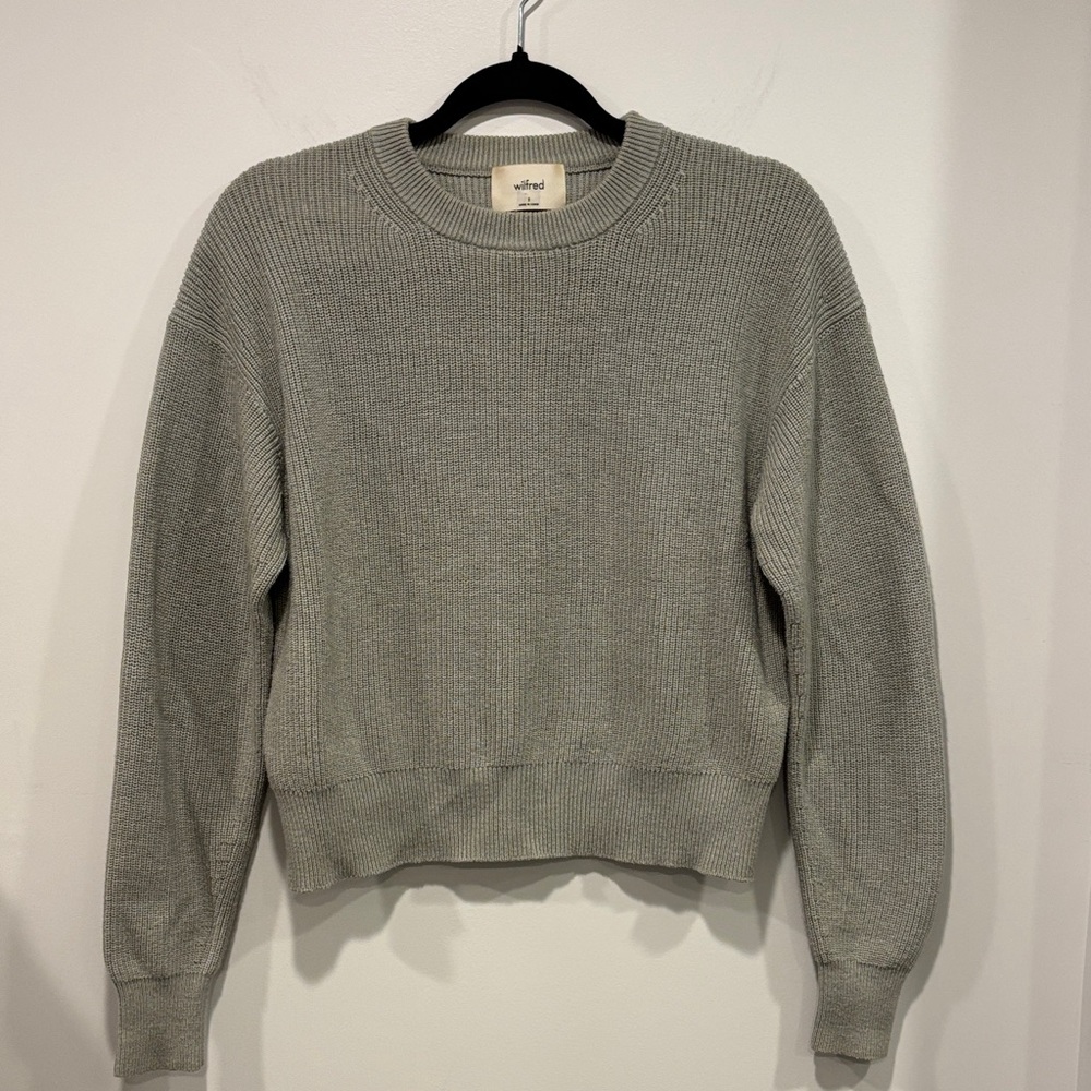 Wilfred Sage Green merino wool cotton blend Crew Neck Sweater